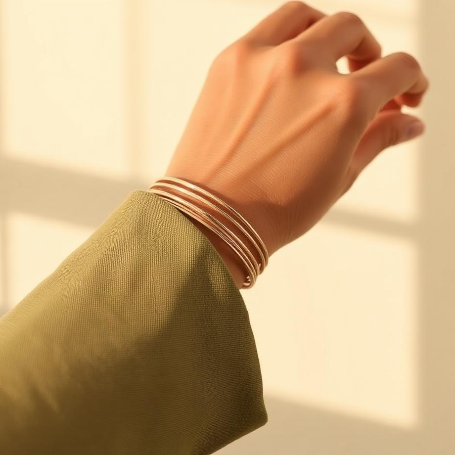 Stacked gold bangles